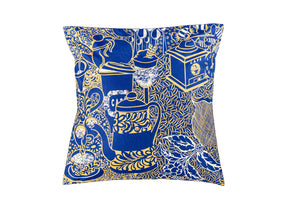 Capa de almofada Guloseimas do Café Estampa Goya Lopes Cor do tecido Azul royal