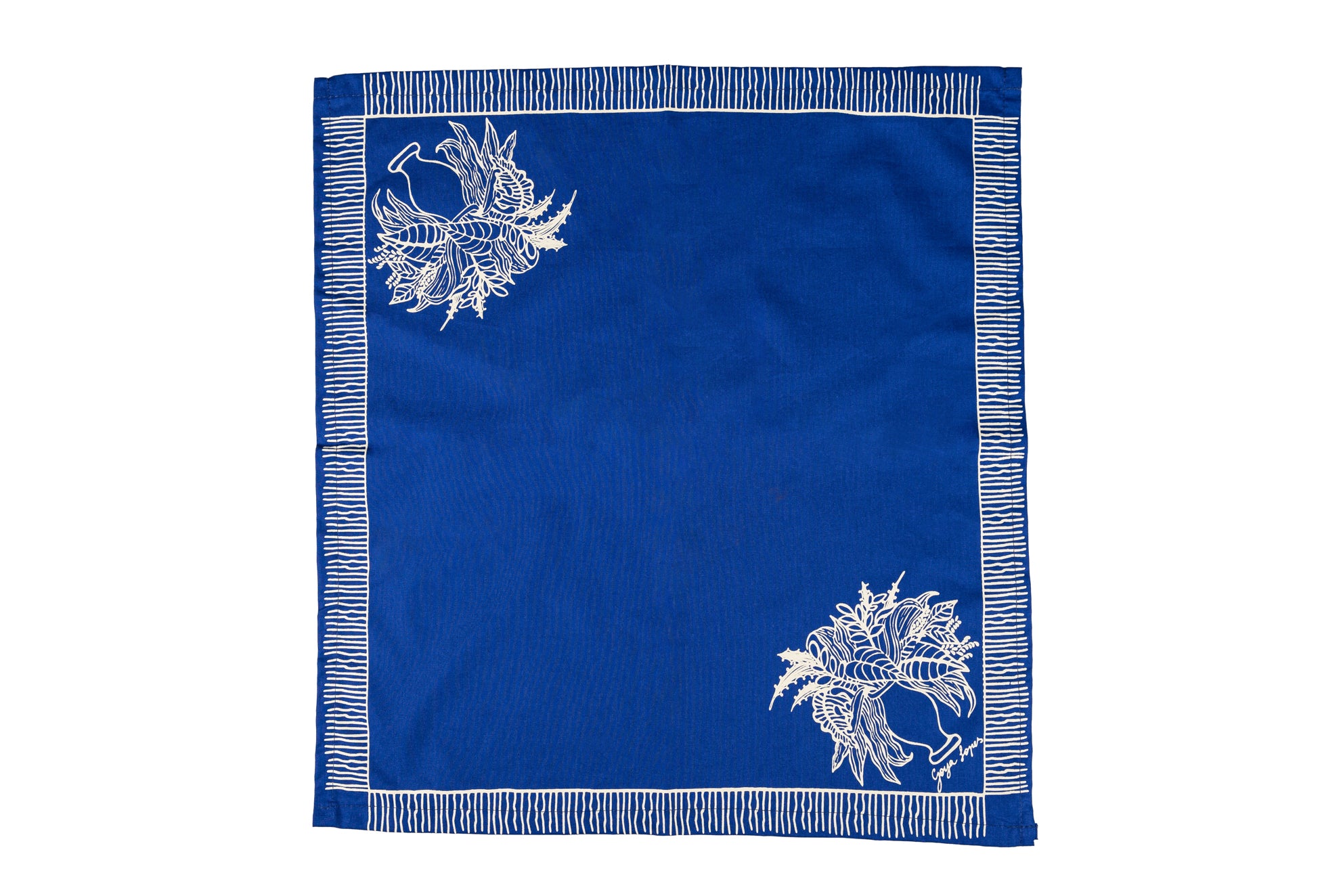 Guardanapo Vaso de folhas Estampa Goya Lopes Cor do tecido Azul Royal